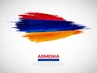 Grunge style brush painted Armenia country flag illustration with Independence day typography