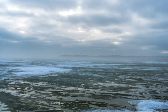 waves on the beach The frozen Azov Sea in Primorsk