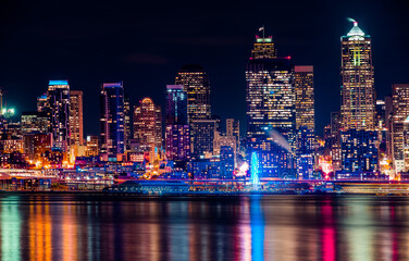 Fototapeta na wymiar Seattle,Washington, USA - View of downtown Seattle skyline at night, Washington, USA
