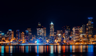 Plakat Seattle,Washington, USA - View of downtown Seattle skyline at night, Washington, USA