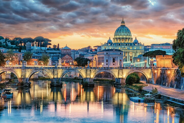 Naklejka na ściany i meble The city of Rome at sunset