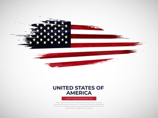 Grunge style brush painted United States of America country flag illustration with Independence day typography © Yagnik