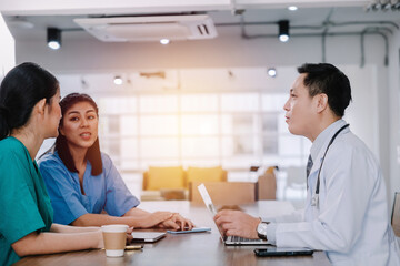 medicare General practitioners are consultation, examining and giving advice, diagnosis of health problems, discussion health care and insurance patients in clinics, the concept healthy health care