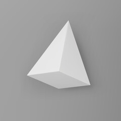 3d render white geometric shape pyramid with shadows isolated on grey background. White realistic primitive. Abstract decorative vector figure for trendy design
