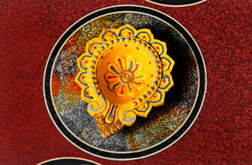  Indian traditional hand crafted mud oil lamp used in home decoration during Hindu diwali or deepavali festival