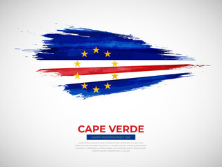 Grunge style brush painted Cape Verde country flag illustration with Independence day typography