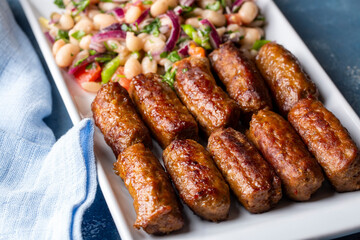 Turkish Tekirdag or inegol Kofte with Piyaz Salad