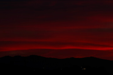 Red sunrise over the mountains.
