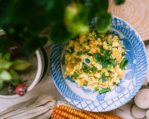 Scrambled egg with spring onion