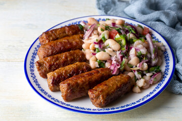 Turkish Tekirdag or inegol Kofte with Piyaz Salad
