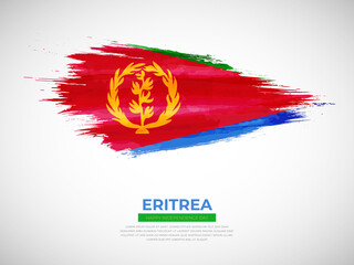 Grunge style brush painted Eritrea country flag illustration with Independence day typography