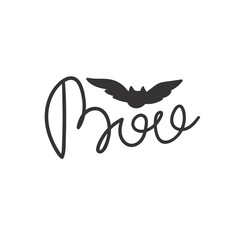 Boo with a bat. Halloween Design Elements Set. Hand Drawn Cartoon Doodles. Vector illustration. Template social madia post