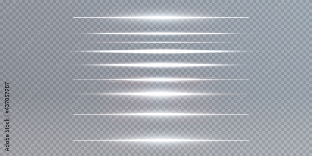 Poster light beams of light in neon and blue. illuminated horizontal neon laser. collection of light transp