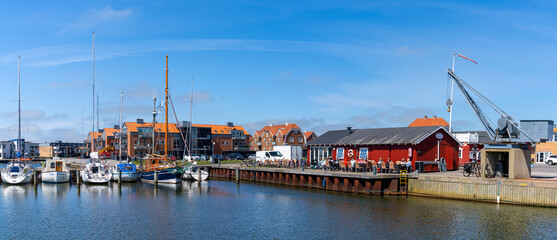 Fototapeta na wymiar the marina and port restaurant in Ringkobing in central Denmark