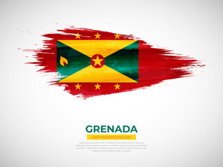 Grunge style brush painted Grenada country flag illustration with Independence day typography