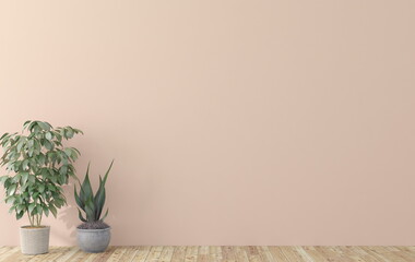 Pink empty room. Scandinavian interior design. 3D illustration