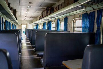 Fototapeta premium A close-up of the interior of an abandoned train passenger carriage seat