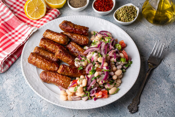 Turkish Tekirdag or inegol Kofte with Piyaz Salad