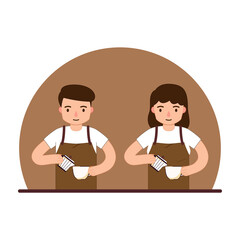 Barista Prepare Coffee Working Order. Barista cartoon.