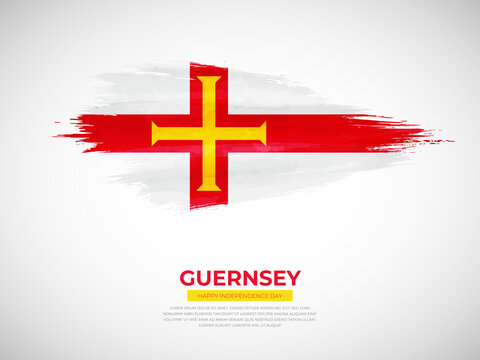 Grunge style brush painted Guernsey country flag illustration with liberation day typography