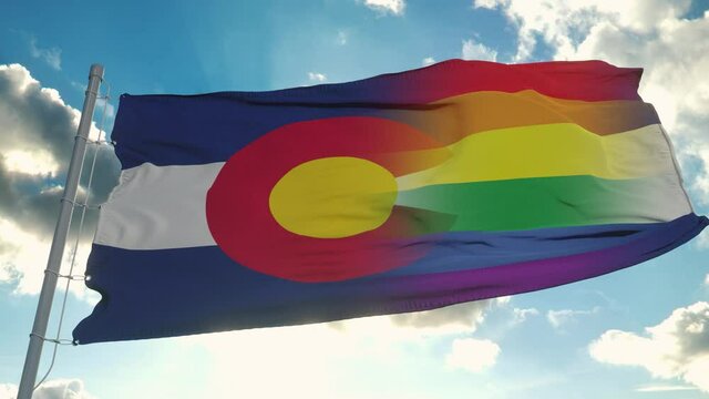 Flag of Colorado and LGBT. Colorado and LGBT Mixed Flag waving in wind