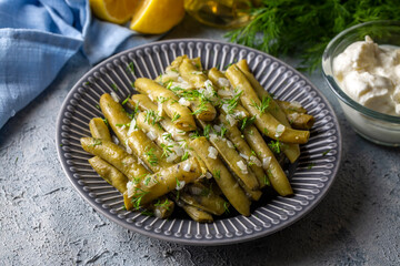 Turkish Food Broad Beans with Olive Oil and Dill (Turkish name; Zeytinyagli Bakla).