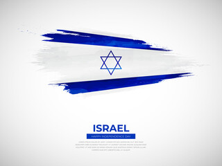 Grunge style brush painted Israel country flag illustration with Independence day typography
