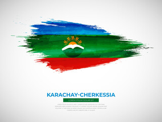 Grunge style brush painted Karachay-Cherkessia country flag illustration with national day typography