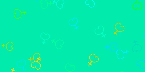 Light Blue, Yellow vector backdrop with woman's power symbols.