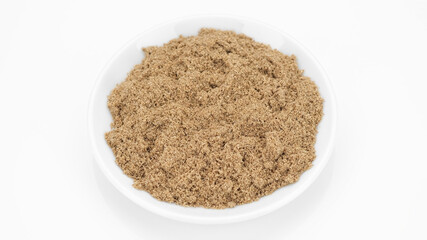 Spice coriander isolated on white background, top view. Condiment or dietary supplement