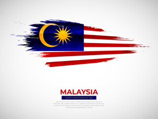 Grunge style brush painted Malaysia country flag illustration with Independence day typography