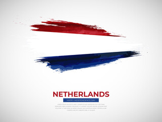 Grunge style brush painted Netherlands country flag illustration with Independence day typography