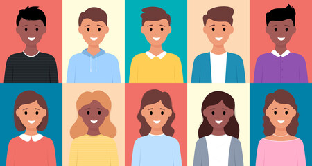 Set of man and woman flat style icon design.