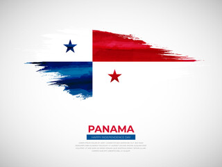 Grunge style brush painted Panama country flag illustration with Independence day typography