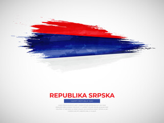 Grunge style brush painted Republika Srpska country flag illustration with republic day typography