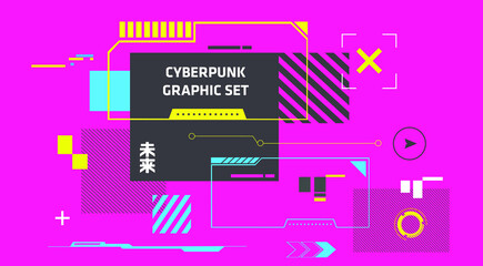 Set of Cyberpunk elements | Futuristic Stock vector modern technology colorful background | abstract high tech banner