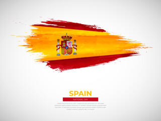 Grunge style brush painted Spain country flag illustration with national day typography