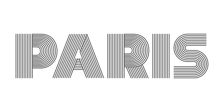 Paris typography text. Paris print or slogan with striped letters. T-Shirt, print, poster, graphic design. Vector illustration.