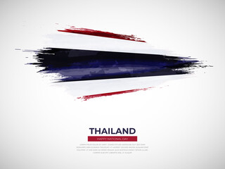 Grunge style brush painted Thailand country flag illustration with national day typography