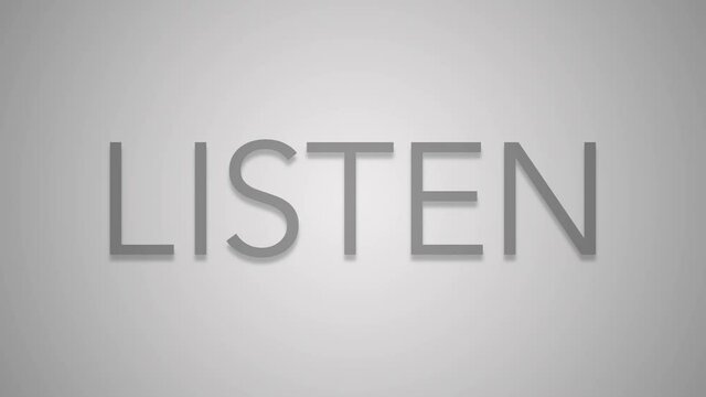 Silent listen anagram animation with letters moving in place, seamless loop in 4K UHD