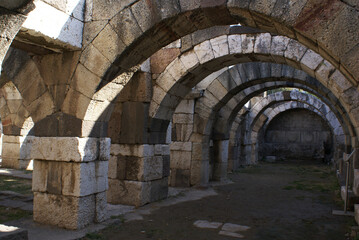 The gallery on the ground floor in Agora open air museum in Izmir, Turkey.