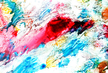 blue red,yellow,Ink, paint, Closeup abstract painting background. Highly-textured oil paint.