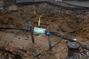 Power electric Cable installation in the trench.