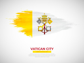 Grunge style brush painted Vatican City country flag illustration with national day typography