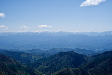 The view of Japanese mountains in may.