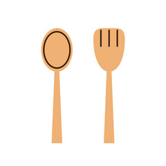 Spoon and fork on white background.  Wood spoon and  wood fork.