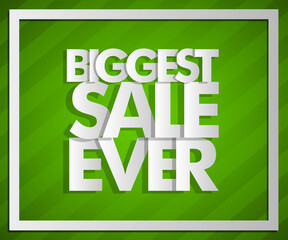 Biggest sale ever paper marker banner tag. Abstract pointer sale pop-art style background. Advertising paper cut discounts poster illustration. Text frame 