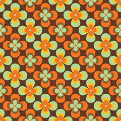 Retro vector seamless background. Daisy flower seamless vector pattern in minmalistic 70s style - obrazy, fototapety, plakaty