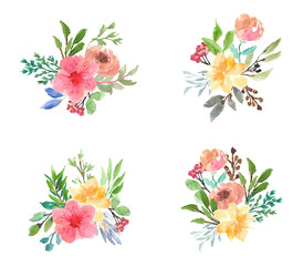 Colorful floral watercolor bouquet collection