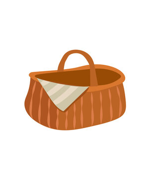 Vector image of a picnic basket. Handmade. Summer bag